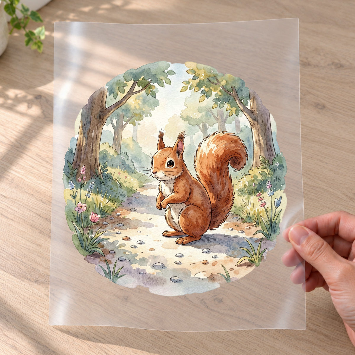 Bügelbild: Eichhörnchen auf der Blumenwiese inkl. Anleitung – auf Transferfolie