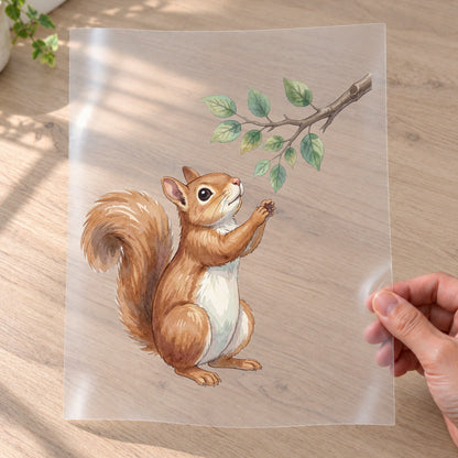 Bügelbild: Eichhörnchen beim Naschen inkl. Anleitung – auf Transferfolie