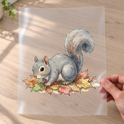 Bügelbild: Eichhörnchen im Herbstlaub inkl. Anleitung – auf Transferfolie