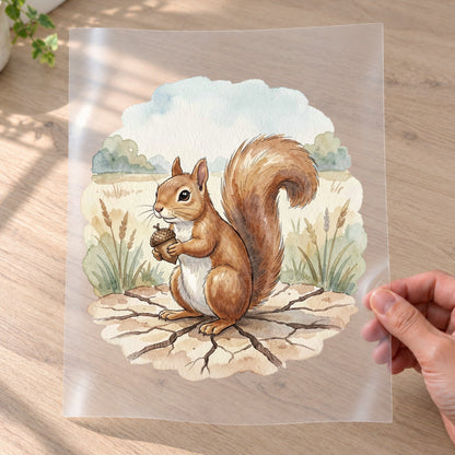 Bügelbild: Eichhörnchen mit Nuss inkl. Anleitung – auf Transferfolie