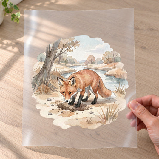 Bügelbild: Fuchs am Flussufer inkl. Anleitung – auf Transferfolie