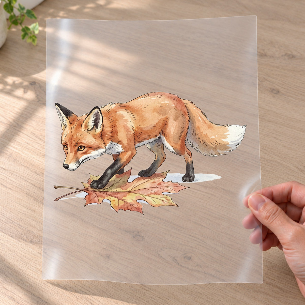 Bügelbild: Fuchs auf Laubspaziergang inkl. Anleitung – auf Transferfolie