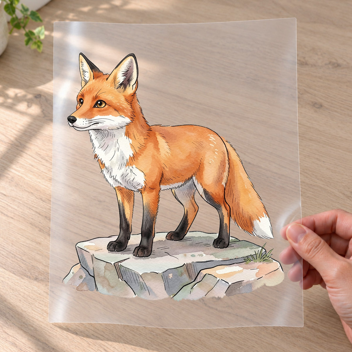 Bügelbild: Fuchs auf Stein inkl. Anleitung – auf Transferfolie