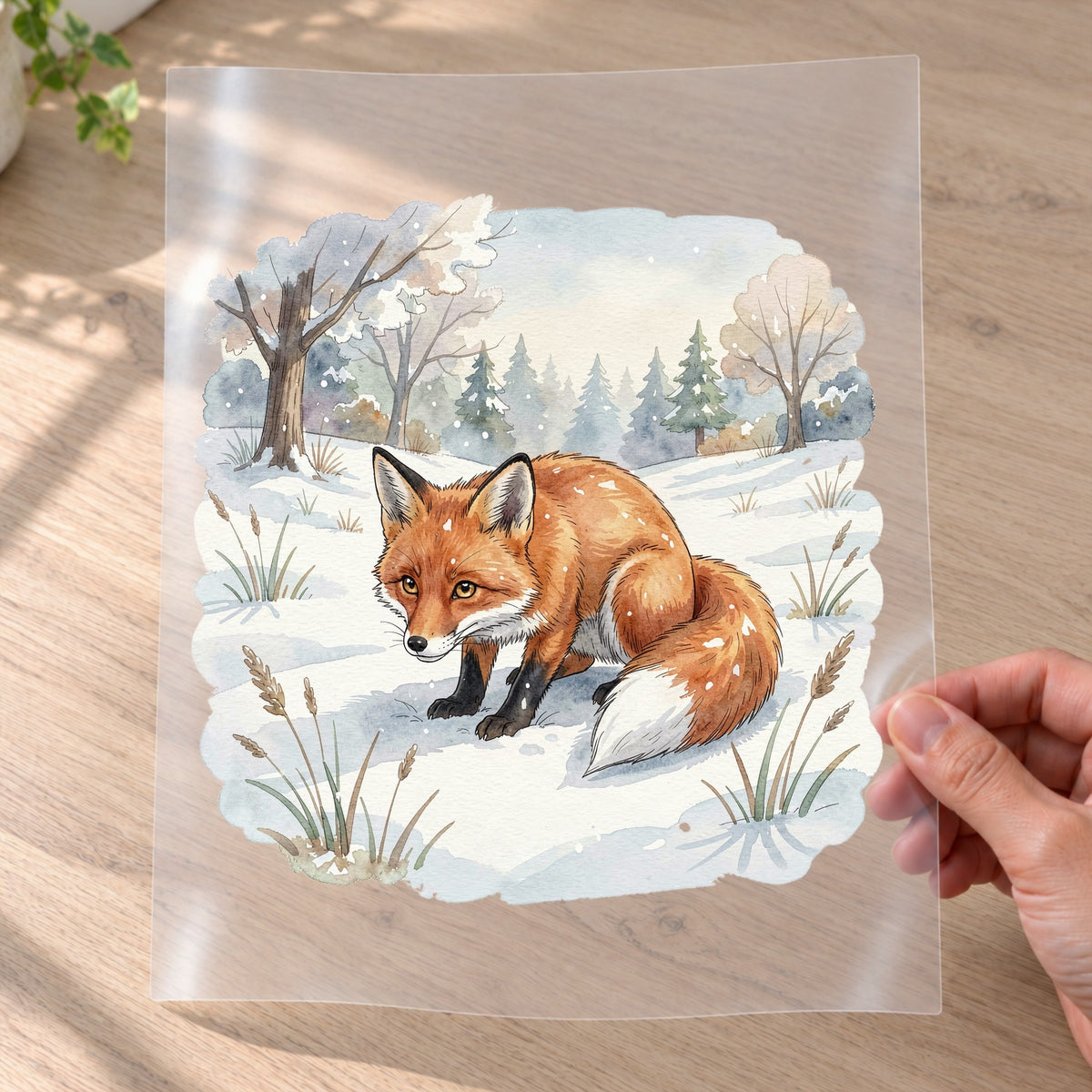 Bügelbild: Fuchs im Schneerundgang inkl. Anleitung – auf Transferfolie