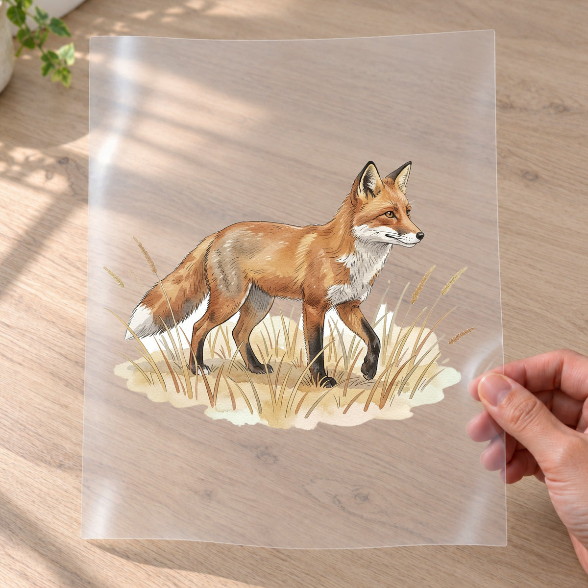 Bügelbild: Fuchs im trockenen Gras inkl. Anleitung – auf Transferfolie