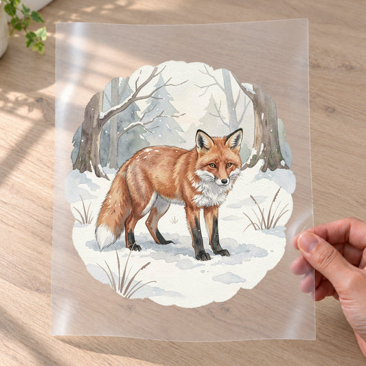 Bügelbild: Fuchs im verschneiten Wald inkl. Anleitung – auf Transferfolie
