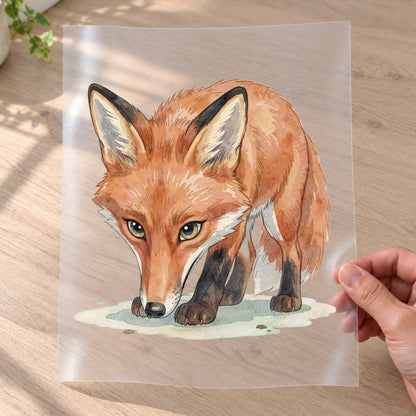 Bügelbild: Fuchs in der Jägerpose inkl. Anleitung – auf Transferfolie