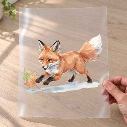 Bügelbild: Fuchs mit Herbstblatt inkl. Anleitung – auf Transferfolie