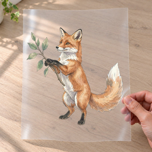 Bügelbild: Fuchs mit Zweig inkl. Anleitung – auf Transferfolie