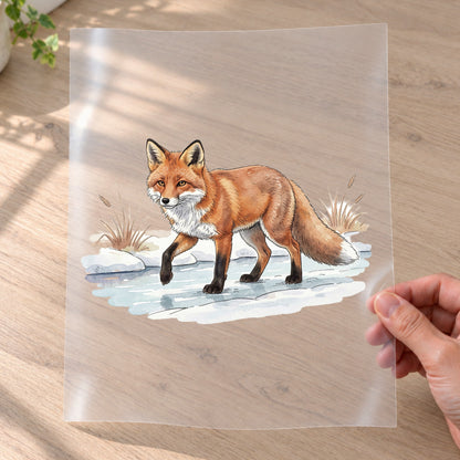 Bügelbild: Fuchs über gefrorenes Wasser inkl. Anleitung – auf Transferfolie