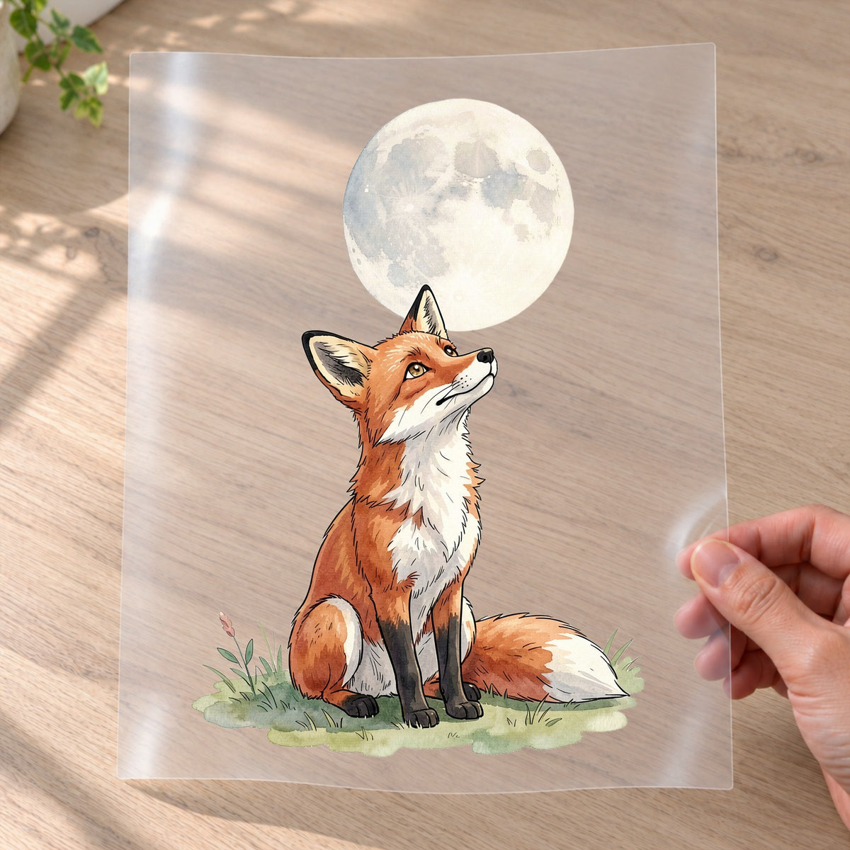 Bügelbild: Fuchs unter Vollmond inkl. Anleitung – auf Transferfolie
