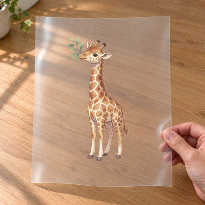 Bügelbild: Giraffe mit Blatt im Maul inkl. Anleitung – auf Transferfolie