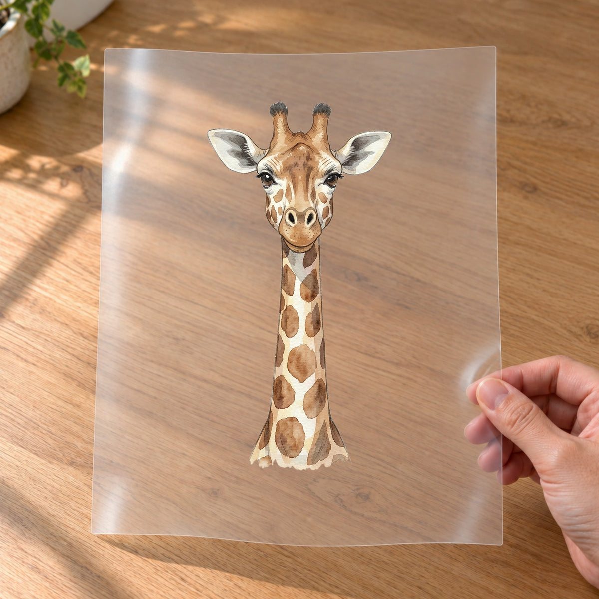 Bügelbild: Giraffe mit langem Hals inkl. Anleitung – auf Transferfolie