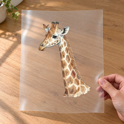 Bügelbild: Giraffe mit Schmetterling inkl. Anleitung – auf Transferfolie