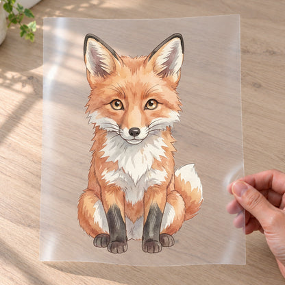 Bügelbild: Sitzender Fuchs mit weißer Brust inkl. Anleitung – auf Transferfolie