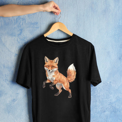 Bügelbild: Fuchs auf Zehen inkl. Anleitung – auf schwarzem T-Shirt