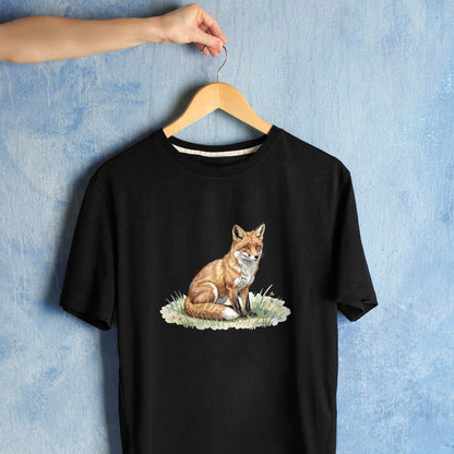 Bügelbild: Fuchs im frischen Grün inkl. Anleitung – auf schwarzem T-Shirt