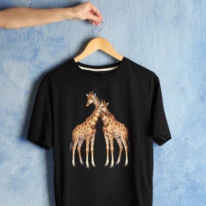 Bügelbild: Giraffenpaar mit überkreuzten Hälsen inkl. Anleitung – auf schwarzem T-Shirt