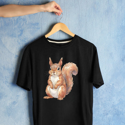 Bügelbild: Lachendes Eichhörnchen inkl. Anleitung – auf schwarzem T-Shirt