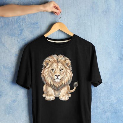 Bügelbild: Löwe mit buschiger Mähne inkl. Anleitung – auf schwarzem T-Shirt