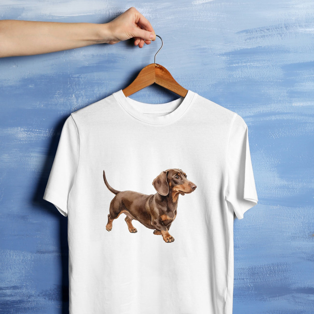 Bügelbild: Dackel auf der Pirsch inkl. Anleitung – auf weißem T-Shirt