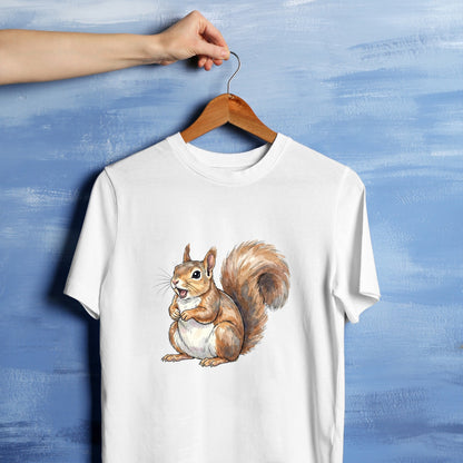 Bügelbild: Eichhörnchen mit offenem Mund inkl. Anleitung – auf weißem T-Shirt