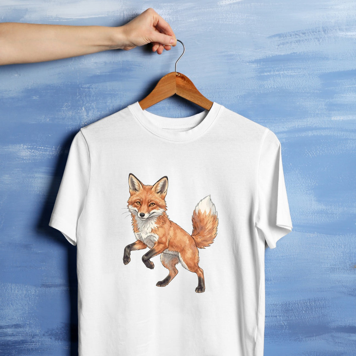 Bügelbild: Fuchs auf Zehen inkl. Anleitung – auf weißem T-Shirt