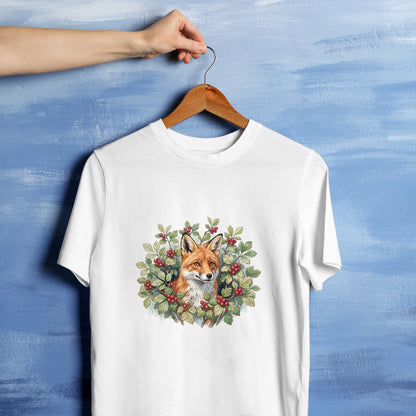 Bügelbild: Fuchs im Beerenbusch inkl. Anleitung – auf weißem T-Shirt