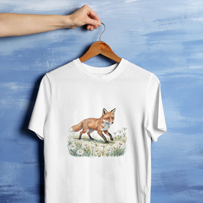 Bügelbild: Fuchs im Mohnfeld inkl. Anleitung – auf weißem T-Shirt