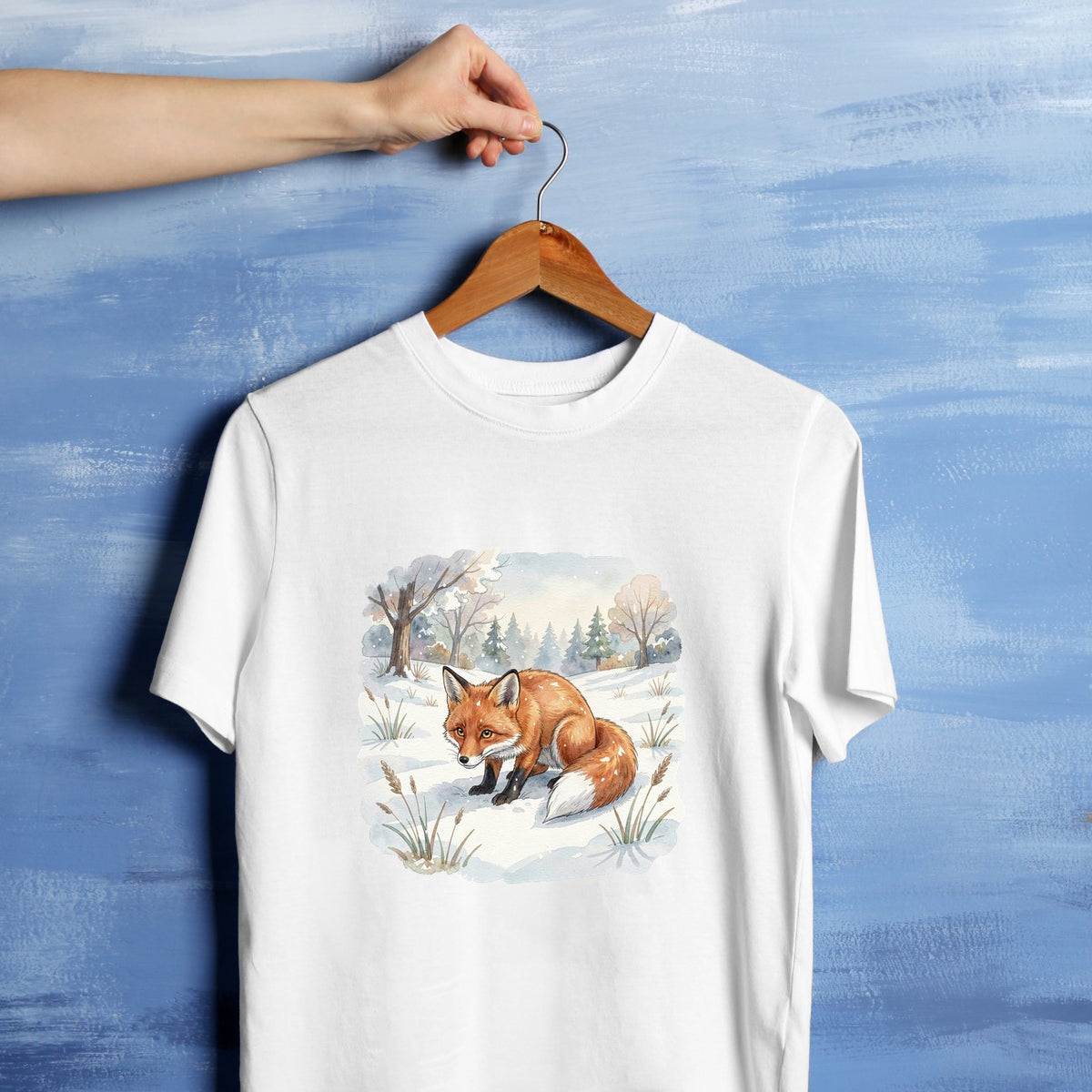 Bügelbild: Fuchs im Schneerundgang inkl. Anleitung – auf weißem T-Shirt