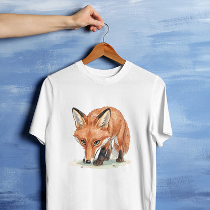 Bügelbild: Fuchs in der Jägerpose inkl. Anleitung – auf weißem T-Shirt