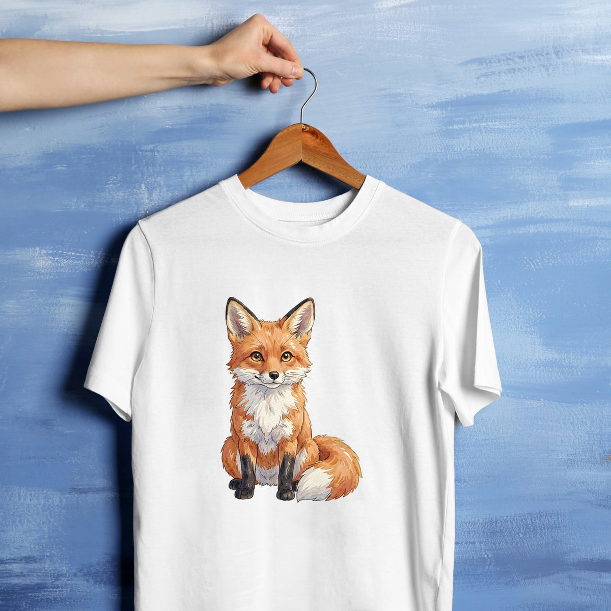 Bügelbild: Fuchs mit buschigem Schwanz inkl. Anleitung – auf weißem T-Shirt