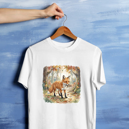 Bügelbild: Fuchs mit Maus im Herbst inkl. Anleitung – auf weißem T-Shirt