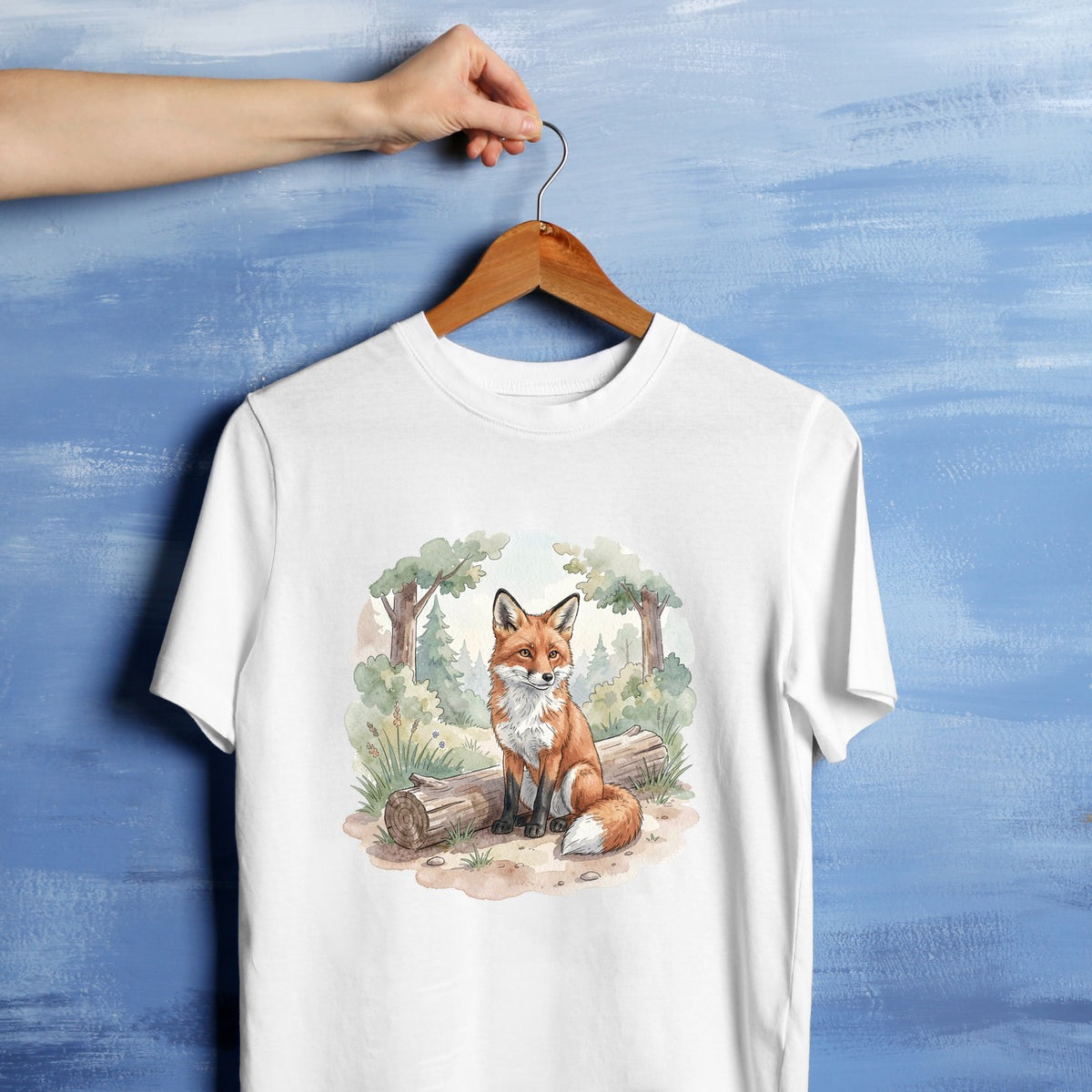 Bügelbild: Fuchs mit neugierigem Blick inkl. Anleitung – auf weißem T-Shirt