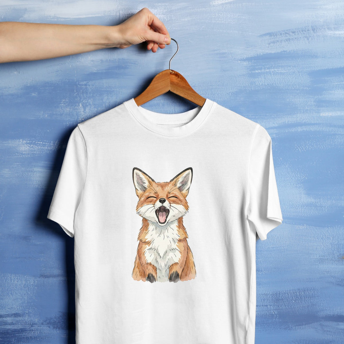 Bügelbild: Gähnender Fuchs inkl. Anleitung – auf weißem T-Shirt