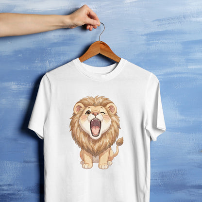 Bügelbild: Gähnender Löwe mit Mähne inkl. Anleitung – auf weißem T-Shirt