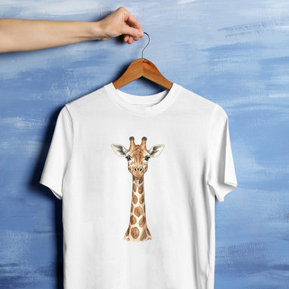 Bügelbild: Giraffe mit langem Hals inkl. Anleitung – auf weißem T-Shirt