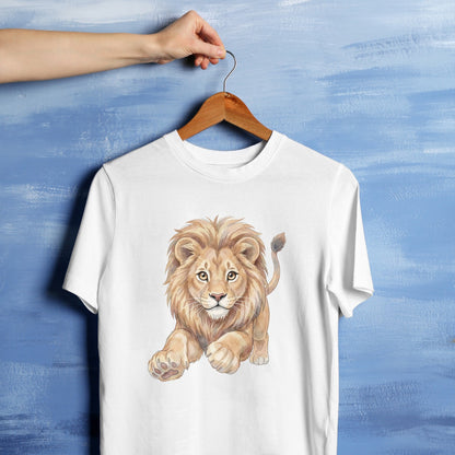 Bügelbild: Löwe mit ausgestreckten Pfoten inkl. Anleitung – auf weißem T-Shirt
