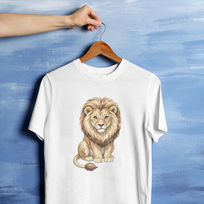 Bügelbild: Löwe mit buschiger Rute inkl. Anleitung – auf weißem T-Shirt