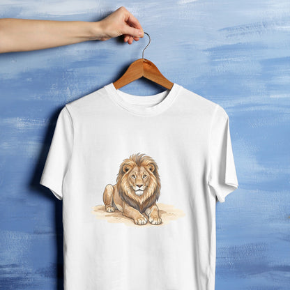 Bügelbild: Löwe ruht auf Sand inkl. Anleitung – auf weißem T-Shirt