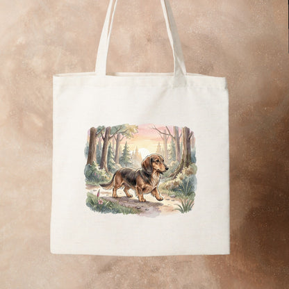Bügelbild: Dackel auf Waldspaziergang inkl. Anleitung – auf Stofftasche