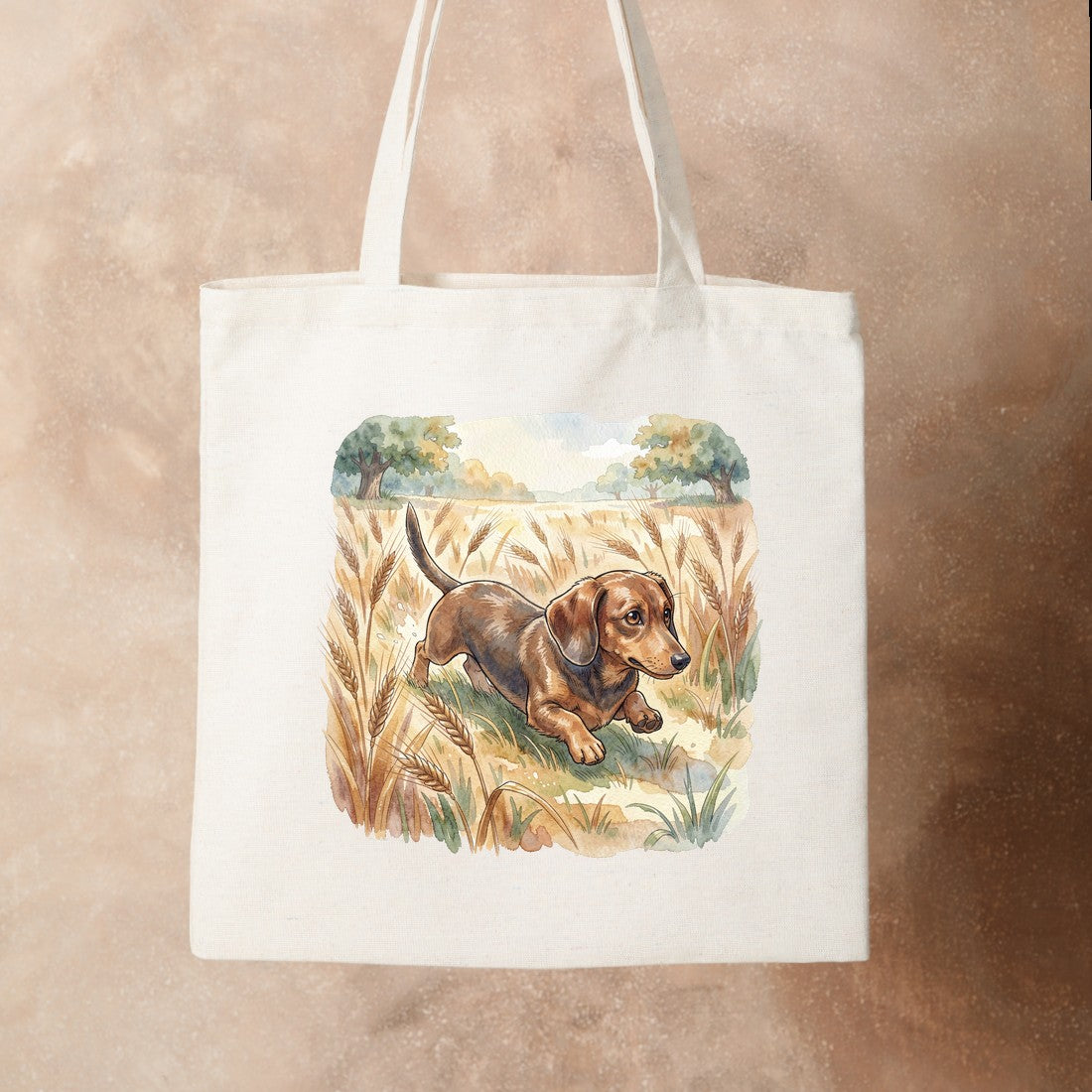 Bügelbild: Dackel im Weizenfeld inkl. Anleitung – auf Stofftasche