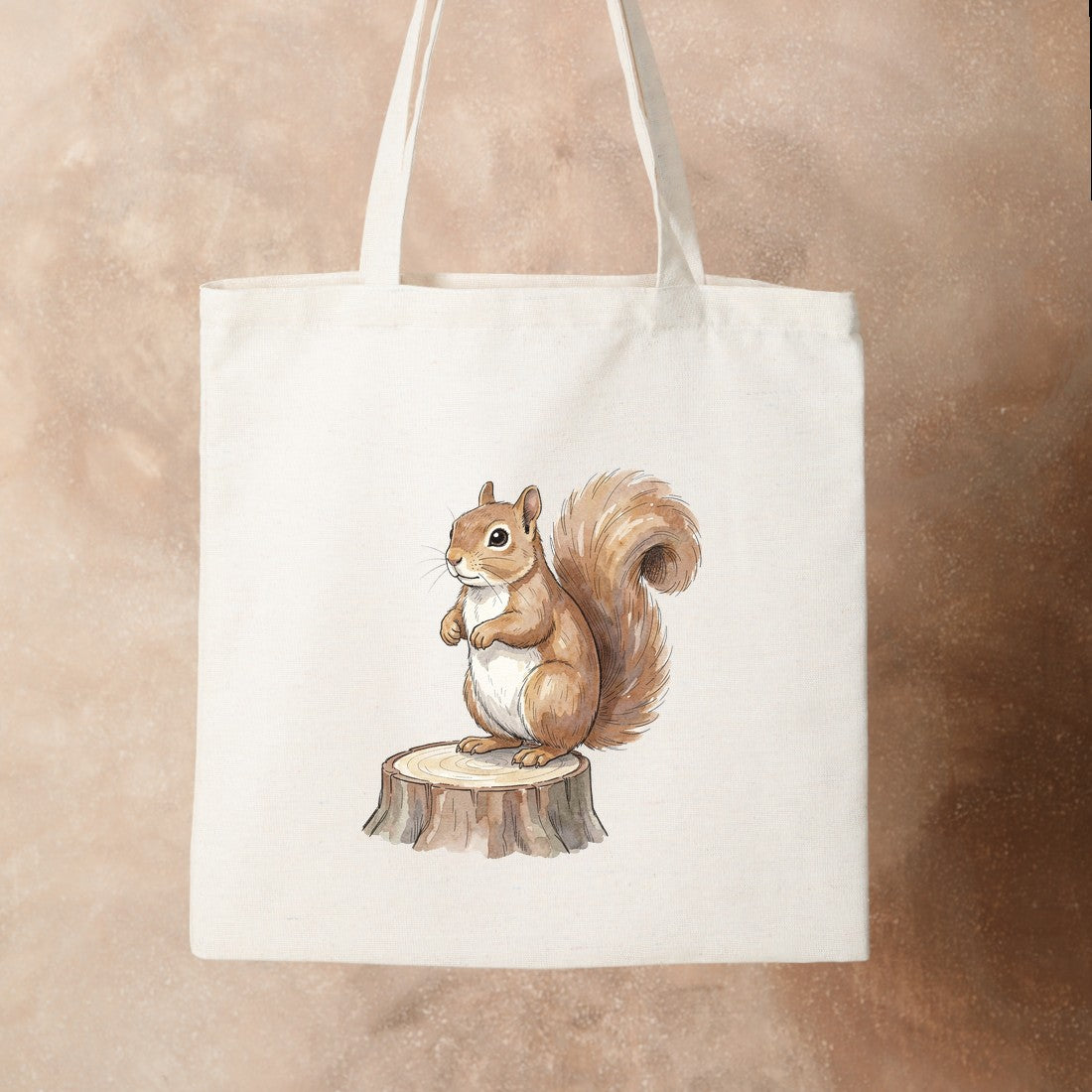 Bügelbild: Eichhörnchen auf Baumstumpf inkl. Anleitung – auf Stofftasche