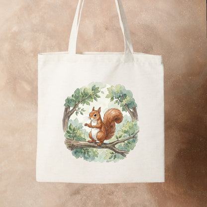 Bügelbild: Eichhörnchen auf Baumzweig inkl. Anleitung – auf Stofftasche