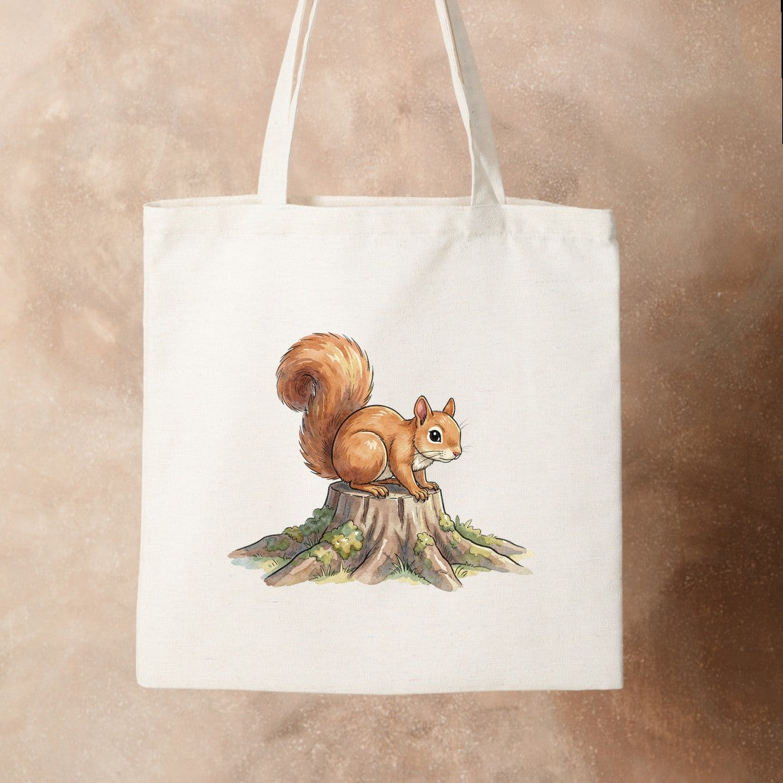 Bügelbild: Eichhörnchen auf dem Baumstumpf inkl. Anleitung – auf Stofftasche