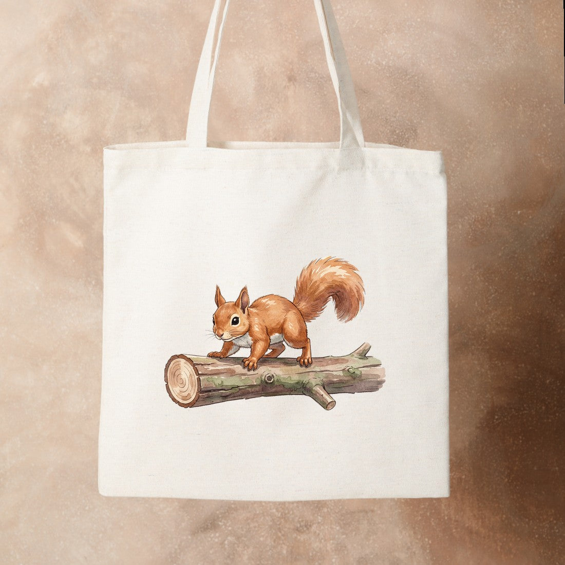 Bügelbild: Eichhörnchen auf dem Holzstapel inkl. Anleitung – auf Stofftasche