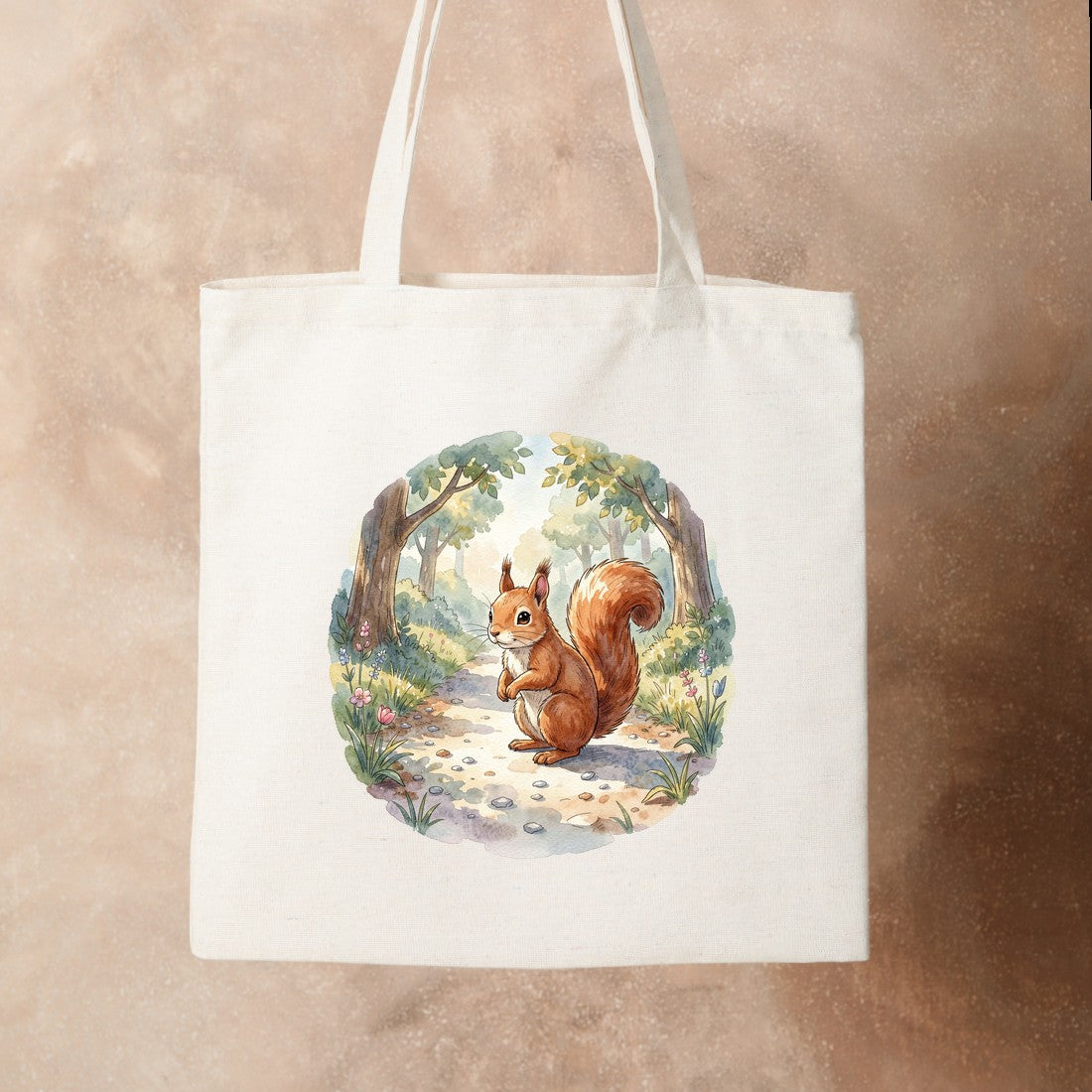 Bügelbild: Eichhörnchen auf der Blumenwiese inkl. Anleitung – auf Stofftasche