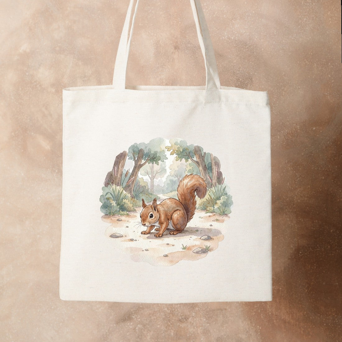 Bügelbild: Eichhörnchen auf Pfad inkl. Anleitung – auf Stofftasche