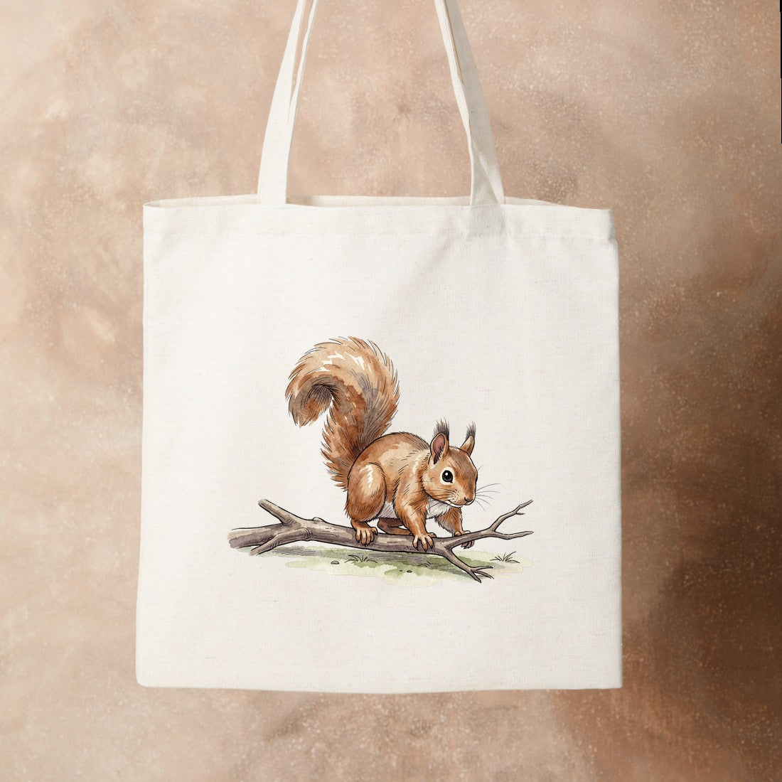 Bügelbild: Eichhörnchen balanciert auf Ast inkl. Anleitung – auf Stofftasche