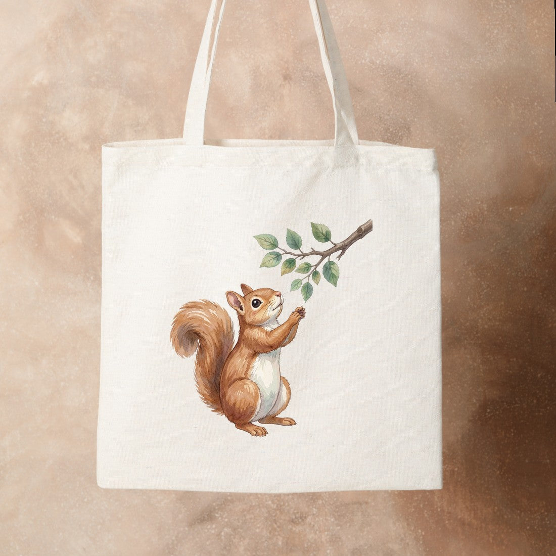 Bügelbild: Eichhörnchen beim Naschen inkl. Anleitung – auf Stofftasche
